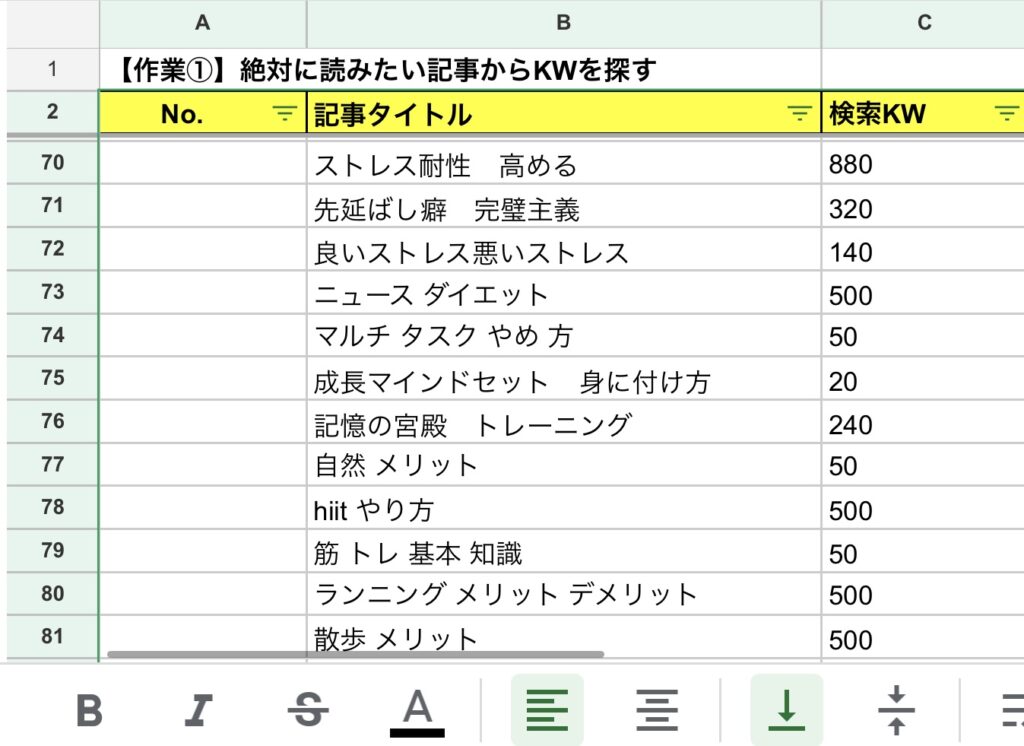 キーワード　エクセル　整理